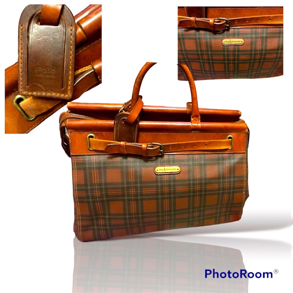 Vintage 90’s Ralph Lauren plaid leather tote
